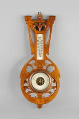 Barometer met Deense tekst ca, Deens tekst, 1900, Jugendstil notenhout gekleurd 46x21x6cm