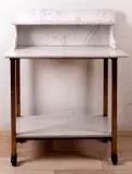 Messing wastafel, wieltjes, Art Deco messing wastafel op wieltjes met twee marmeren bladen, waarschijnlijk ooit met hotel-functie 77x75x46cm