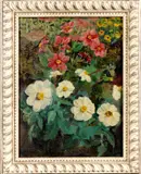 H.J. Klaassen, bloemen met vlinder, Klaassen, olieverf op linnen, bloemenpracht met vlinder 30x40cm