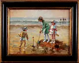 D. Pelotti, strandgezicht, Pelotti 21e eeuw, olieverf op paneel, strandgezicht met figuren 30x40cm