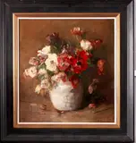 D. Meelis, bloemstilleven, Derk Meeles (Deventer 1872 - 1958 Hilversum), olieverf op linnen, pot met anemonen 53x57cm