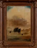 J. Verheyen, schelpenvissers, Verheyen 20e eeuw, olieverf op paneel, schelpenvissers aan het strand 30x40cm