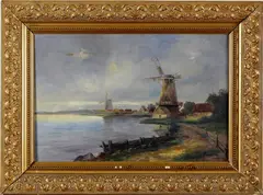 F. Berg, polderlandschap, 1920, olieverf op linnen, polderlandschap met molens 60x40cm