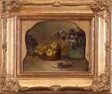 J. van Huysen ca, stilleven, 1900, olieverf op paneel, stilleven met bloemen 22x18cm