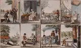 8 Plaatjes, 18e eeuw, 8 Ongesigneerde gravures 18e eeuw Holland, gravure op papier