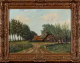 J. Th. Unger, landschap, 1930, olieverf op linnen, landschap met knotwilgen en boerderij 50x70cm