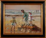 D. Pelotti, strandgezicht, Pelotti 20e eeuw, olieverf op paneel, strandgezicht met spelende kinderen 40x50cm