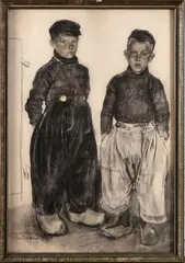 C. Bolding, ets, Cees Bolding (1897 Wormerveer - 1979 Den Haag), lithografie op papier, Volendamse jongens 44x30cm