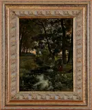 Jan Herman Coster, visser, Jan Herman Coster (Almelo 1846 - Apeldoorn 1960), olieverf op linnen, visser aan het water 24x32cm
