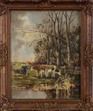 P. Terpstra, landschap, 1920, olieverf op linnen, landschap met boer en koeien 24x30cm