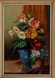 Tilly Moes ca, bloemstuk, 1930, olieverf op linnen, stilleven met bloemen op vaas 60x40cm