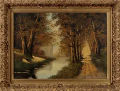 J. v. Stal, bosgezicht, Stal, olieverf op linnen, bosgezicht 50x70cm