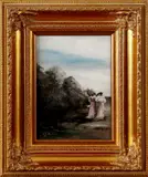 Monogram Y.D.F., flanerende dames, 20e eeuw, olieverf op paneel, flanerende dames 16x22cm