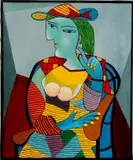 Gerard Diepeveen, dame met hoed, Gerard Diepeveen (Enschede), naar Picasso, olieverf op linnen 50x60cm