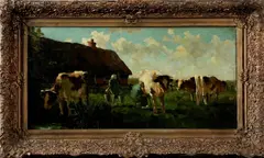 Kees Terlouw, Melktijd, Kees Terlouw (Rotterdam 1890 - 1948 Frankrijk), olieverf op linnen, Melktijd 40x80cm