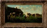 Kees Terlouw, Melktijd, Kees Terlouw (Rotterdam 1890 - 1948 Frankrijk), olieverf op linnen, Melktijd 40x80cm
