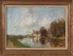 Frederik Jacobus Du Chattel, zomer, Fredericus Jacobus van Rossum Du Chattel (Leiden 1856 - 1917 Yokohama), olieverf op linnen, langs de Vecht 55x40cm