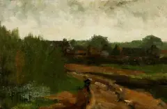 Piet Flint, landschap, Piet Flint (1895-Deventer), olieverf op linnen, landschap 29x18,5cm