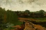 Piet Flint, landschap, Piet Flint (1895-Deventer), olieverf op linnen, landschap 29x18,5cm