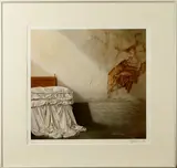 Hans Peter Nagtegaal, het witte bed, Hans Peter Nagtegaal (11-09-1944 Amsterdam) Rietveld Academie, drukwerk op papier Nr 44, het witte bed 64x67cm