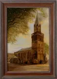 Jaap van Kregten, Plechelmus kerk Oldenzaal, Jaap van Kregten (1878-1967 Ermelo), olieverf op linnen,Grote kerk op de oude markt in Enschede 60x90cm