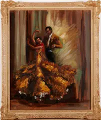 V. Manuel, danspaar, Manuel 20e eeuw Spanje, olieverf op linnen, flamenco danspaar 50x60cm