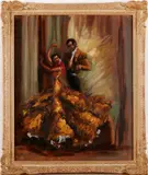 V. Manuel, danspaar, Manuel 20e eeuw Spanje, olieverf op linnen, flamenco danspaar 50x60cm