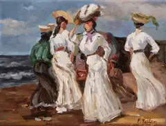 F. Patten, strandgezicht, Patten, olieverf op linnen, strandgezicht 20e eeuw 30x40cm