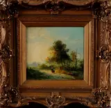 Eind 19e eeuw, onbekend, 1900, olieverf op paneel, landschap met figuren 22x20cm
