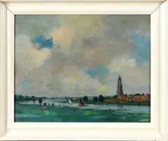 A. Smeerdijk, gezicht op Rhenen, Anton Smeerdijk ('s Graveland 1885 - 1965 Roermond), olieverf op linnen, gezicht op Rhenen 40x50cm