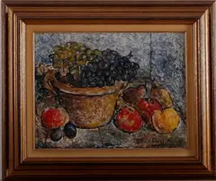 Cornelis Kwint, olieverf, Cornelis Kwint, olieverf op linnen, stilleven met fruit 47x36cm