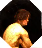 Ongesigneerd naakt, 19e eeuw, Ongesigneerd 19e eeuw, olieverf op linnen (maroufle), vrouwelijk naakt (oude restauratie) 38x44cm