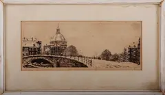 Cornelis Brandenburg, ets, Cornelis Brandenburg (Wormerveer 1884 - 1954 Amsterdam), ets op papier, Amsterdam koepelkerk 31x12cm