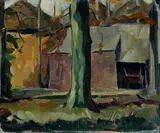 olieverf op karton by Olieverf op karton, boom met boerderij, 29x23 cm, Olieverf op karton, boom met boerderij, 29x23 cm, sold Jul 2010