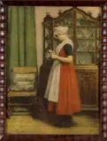 Nicolaas van der Waay, prent, Nicholaas van der Waay, prent op papier, chocolademeisje 21x29cm