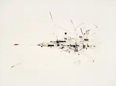 Ohne Titel by Georges Mathieu, Tuschezeichnung und Aquarell auf Véritable Papier d'Arches (Trockenstempel), sold Nov 2015