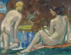Ludolf Verworner, Badende am See, Öl auf Leinwand