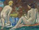 Ludolf Verworner, Badende am See, Öl auf Leinwand