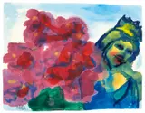 Emil Nolde, Madonna mit roten Blumen, Aquarell auf Japan