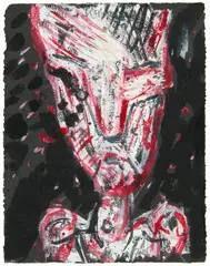 "Kopf" by Bernd Schwarzer, Mischtechnik auf schwarzem Tonpapier, sold Nov 2015