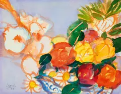 Dietmar Lemcke, Ohne Titel (Blumenstillleben), Aquarell auf Büttenkarton