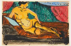 Rudolf Möller, Ohne Titel (Liegender Frauenakt), Farbkreiden und Tusche auf Velin