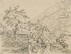 Fritz Bleyl, "Im Tessin", Kohlezeichnung auf Papier