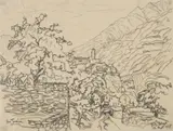 Fritz Bleyl, "Im Tessin", Kohlezeichnung auf Papier