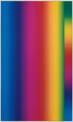 Cory Arcangel, Photoshop CS: 84 by 50 inches, 300 DPI, RGB, square pixels, default gradient "Spectrum", mousedown y=2000 x=1000, mouseup y=2000 x=14000; tool "Wand", select y=14000 x=8720, tolerance=40, contiguous= off; default gradient "Spectrum", mousedown y=24000 x=1, 2014, chromogenic print