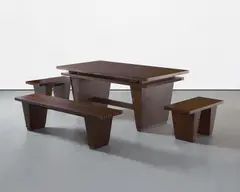 Table and Benches by Thomas Schütte, 2005, wood, in 4 parts, sold Feb 2019