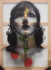 Symbol Face #5 (Colored) by Adriana Lara, 2012, oil and screenprint ink on plastic, offered Feb 2019