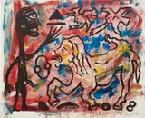 Willst Du oder willst Du nicht (Do you want to or not) by A. R. Penck, 1990, acrylic and silkscreen ink on canvas, sold Feb 2019
