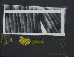 Barry Le Va, (Blown Chalk Studies 1969) London Ex., 1971, wax crayon, tape and enamel paint on paper collage on card