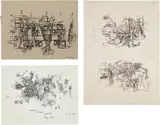Barry Le Va, Three works: (i) Double Drawing; (ii) Untitled (feld & glas); (iii) Sheets to Strips to Particles, 1969, (i-ii) ink and graphite on paper (iii) ink and charcoal on paper